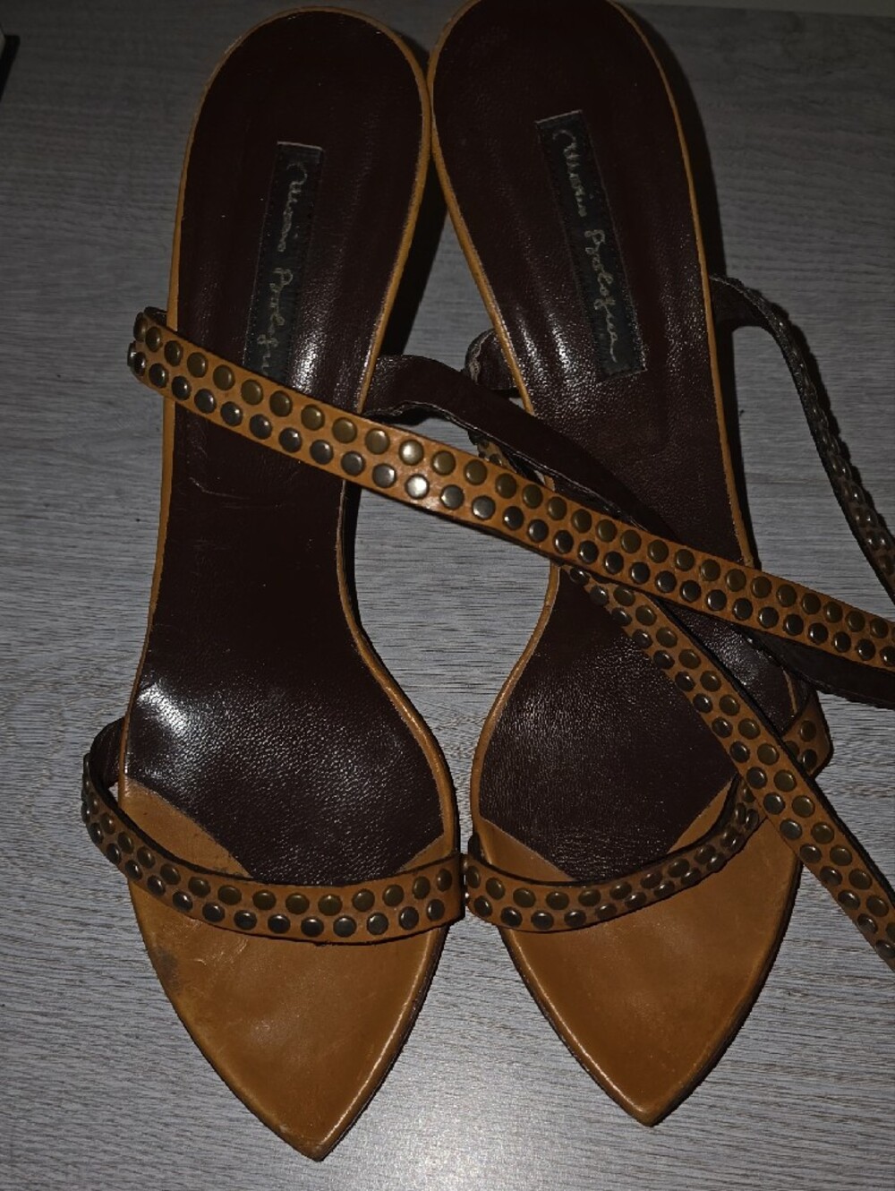 Mario Bologna Tan Studded Wrap Sandal with Crisscross Ankle Straps
